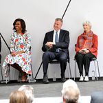 First Lady Michelle Obama, Mayor de Blasio, and Flora Miller Biddle, granddaughter of the Whitney's founder Gertrude Vanderbilt Whitney. <br/>